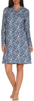 Produktbild von Damen Nachthemd langarm Bigshirt mit floralen Print Sleepshirt - 291 213 90 350 ; blau , 48