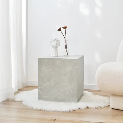 Obrázek produktu pro Odkládací stolek 'Ellelu' kostka 45 x 40 x 40 cm MDF mramorový vzhled v barvě taupe