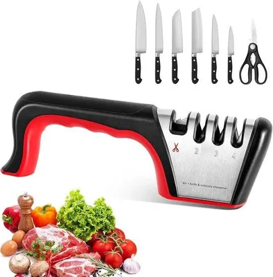Image de Aiguiseur pour couteaux polyvalents, noir et rouge, en ABS