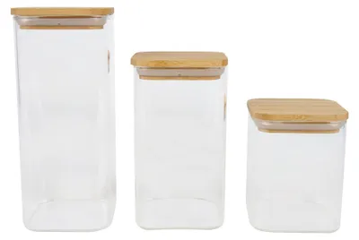 Productafbeelding van BIRAMBEAU - Keukenaccessoires – Set van 3 inmaakpotten – Opbergpotten – Met deksels