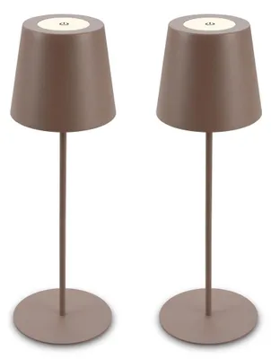 Immagine prodotto di Briloner KIKI Set di 2 lampade LED da tavolo senza fili, dimmer touch, ricarica USB-C, IP44, altezza regolabile, sabbia, Ø12x36 cm