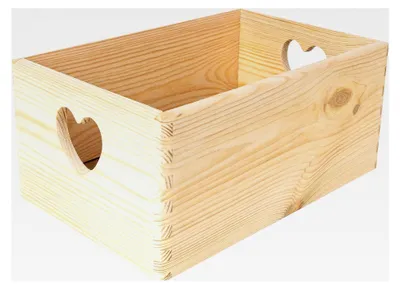 Produktbild von Große Holzkiste Obstkiste Korb | 30x20x13cm (+/-1cm) | Herzförmige Griffe | ohne Deckel | Unlackierte Holzbox | Für Dokumente, Spielzeuge, Werkzeuge