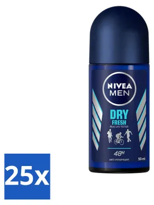 Image de 25 déodorants roll-on NIVEA MEN Dry Fresh, 50 ml - Pack économique - 25 pièces