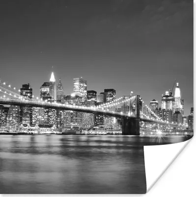 Produktbild von MuchoWow® Poster New York - Brücke - Brooklyn - Schwarz und weiß - Architektur 75x75 cm - Wand Dekoration