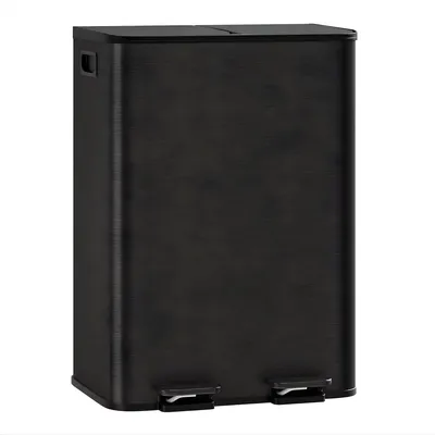 Imagen del producto de Dos cubos de basura de 30 litros cada uno – Cubos de basura con pedal de acero inoxidable – Separador de residuos de 60 litros – Acabado mate en – Cubo de basura de cocina con cierre suave