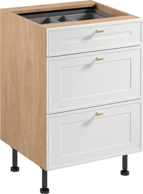 Produktbild von Küchenunterschrank 60 cm mit 3 Schubladen küchenmöbel Küchenblock, Sorento D60S3 AX Weiß/Sonoma Eiche