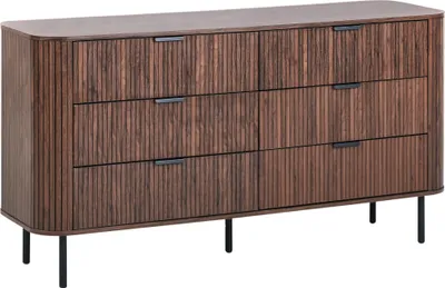 Zdjęcie produktu dla BELIANI Komoda szafka do sypialni ciemnobrązowa z czarnym MDF retro 6 szuflad