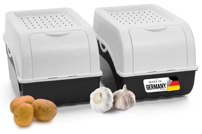 Produktbild von Kartoffelaufbewahrungsbox, 2 x 5 L, Weiße Stapelbare Gemüsebox