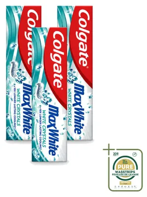 Image de 3 tubes de dentifrice blanchissant Colgate Max White - 100 ml - Pack économique - 3 pièces