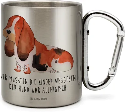 Produktbild von Mr. & Mrs. Panda Thermobecher Hund Basset Hound - Transparent - Geschenk, Trinkbecher Edelstahl, Becher Aus, Lustig, Teetasse, Sprüche, Süß, Edelstahlbecher
