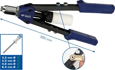 Obrázok produktu pre BRILLIANT TOOLS Ručné nitovacie kliešte na nity Ø 3,2-4,0-4,8-6,4 mm - BT066900