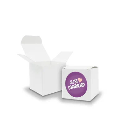 Produktbild von SET JustMarried (Motiv43) 24x Faltschachtel Würfel 5cm weiß  + Sticker