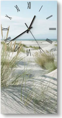 Produktbild von DEQORI Glasuhr 30x60 cm Römisch 'Dünen an Nordseeküste' Wanduhr Glas Uhr Design leise