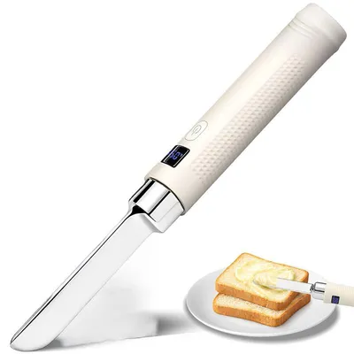 Produktbild von Elektrisches beheiztes Buttermesser, 3 Temperaturstufen, wasserdicht, wiederaufladbares Käse‑Messer mit LED‑Display für Küche und Frühstück
