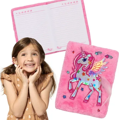 Produktbild von Einhorn Rosa Plüsch Notizbuch/Tagebuch liniert A5