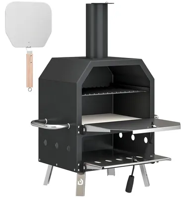 Produktbild von Outdoor Pizzaofen Holzbefeuerter Pizza Ofen Edelstahl 2 Ebene Backofen mit 1cm dick Pizzastein Klappbein