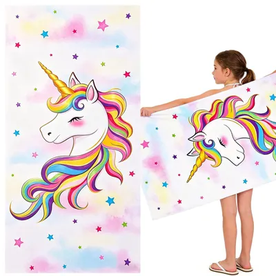 Productafbeelding van Kinder Badetuch met Eenhoorn Motief, 76 x 150 cm, Sneldrogend en Sandvrij