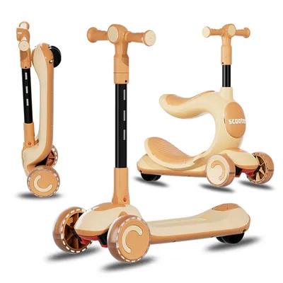 Produktbild von Habib Kinderroller 3-Rad mit LED Licht | Klappbar & Höhenverstellbar: Khaki