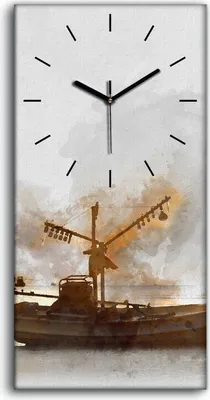 Produktbild von Wandbild Leinwand Bilder mit Uhr Geräuschlos 30x60 Boot Meer Malerei Schiff - schwarze Hände