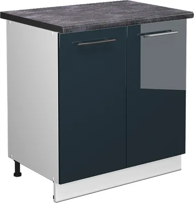 Produktbild von Spülenunterschrank Vicco Fame-Line Dunkelblau Hochglanz 80 cm mit Regal, AP Anthrazit, Model 49581