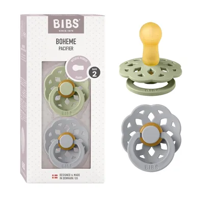 Image de BIBS Boheme sucettes en caoutchouc naturel 2 pcs taille 2, Sage/Cloud