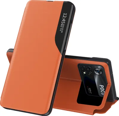 Produktbild von Hülle für Xiaomi Poco M4 Pro 4G Smart View Fenster Flip Stand Cover Kunstleder Schutzhülle Orange
