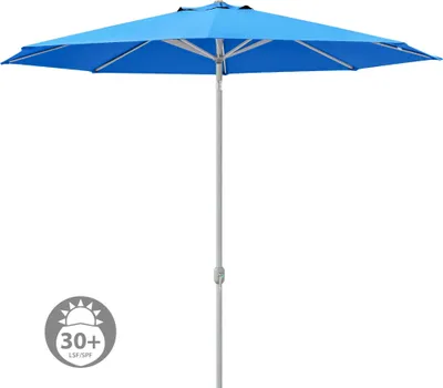Produktbild von Sonnenschirm 3,5m rund blau Garten Balkon knickbar mit Kurbel UV-Schutz Gestell silber paramondo interpara