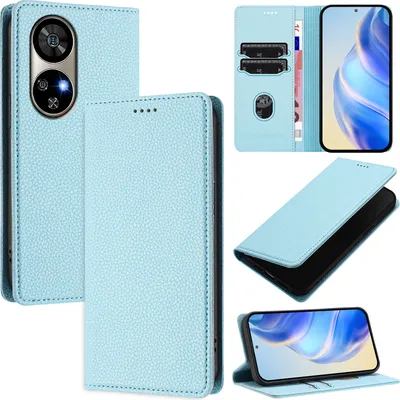 Produktbild von Litchi Leder Handyhülle für Ulefone Note 17 Pro Wallet Kartenfächer Standfunktion Hülle Hellblau