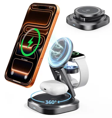 Produktbild von HAVIT Ultrakompakt 3-in-1 MagSafe Ladegerät, 15 W Faltbares Kabellose Ladestation für iPhone18-12, Apple Watch, AirPods & Alle Magnetisch Kompatiblen Handys Schnellladung- W3111