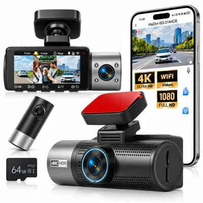 Productafbeelding van 3-kanaals dashcam auto 4K met ADAS en 64 GB kaart