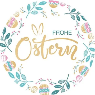 Produktbild von 48x hochwertige Etiketten "Frohe Ostern" Kranz rund hohe Klebekraft 4cm Aufkleber