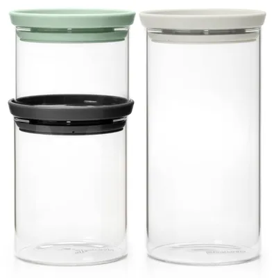 Produktbild von Brabantia - Stapelbarer Glasbehälter mit Deckel - 3er-Set - Lebensmittelaufbewah