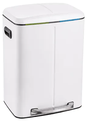 Productafbeelding van Relaxdays Vuilnisbak, 2 compartimenten, 2x20 liter, uitneembare binnenbakken, softclose-mechanisme, voetpedaal, roestvrij staal, afvalbak voor de keuken, wit, AI-gegenereerde afbeelding