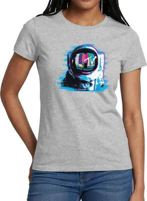 Produktbild von Spreadshirt MTV Astronaut Mit MTV-Logo Frauen T-Shirt, XXL, Grau meliert