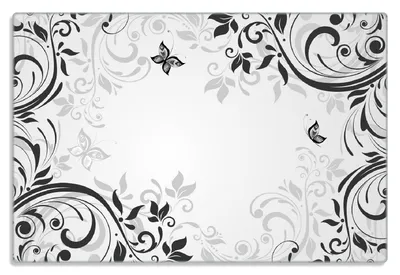 Produktbild von Wallario Frühstücksbrettchen aus Glas 20 x 30 cm mit rutschfesten Füßen, Motiv Schnörkelmuster mit Schmetterlingen