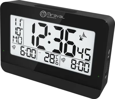 Produktbild von Miraval digitaler Funkwecker Datumsanzeige Designwecker Reisewecker Temperaturanzeige Großes Display 2 Alarme Snooze Hintergrundbeleuchtung Moderner Wecker Funkuhr geräuschlos Digitaler Wecker