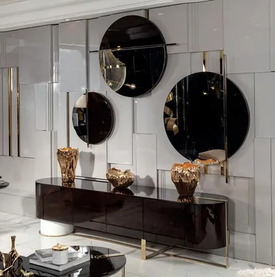 Produktbild von Sideboard mit Spiegel Wohnzimmer Möbel Luxus Design Einrichtung Braun Holz