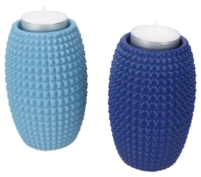 Immagine prodotto di Set da 2 pezzi: portacandeline Charlston in gres blu, portacandele decorativi