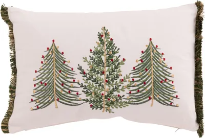 Produktbild von J-Line Kissen Weihnachtsbäume Baumwolle Weiß/Dunkelgrün