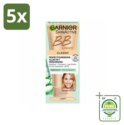 Image de 5 x Crème BB Garnier SkinActive, teinte claire, soin 5-en-1, 50 ml - Lot de 5 pièces