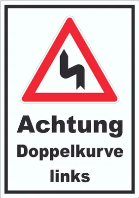 Produktbild von Aufkleber Achtung Doppelkurve links A9 (37x52mm)