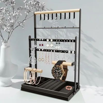 Produktbild von Schmuckhalter und Organizer für Halsketten, Armbänder, Parfüm und Ohrringe, Dekorativ und Ästhetisch, Schwarz mit Aufbewahrungsraum
