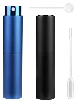 Image de Lot de 2 vaporisateurs de parfum rechargeables, 10 ml, flacons de voyage, noir et bleu foncé