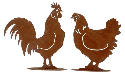 Produktbild von 2er Set Hahn und Henne Rostfiguren 25/29cm stehend Dekoration Deko Haus Garten