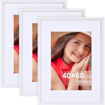 Produktbild von Bilderrahmen 40x60cm Fotorahmen Holzoptik MDF 3er-Set Weiß mit Passepartout