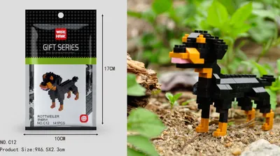 Zdjęcie produktu dla Figurka psa rasy rottweiler – model z klocków LNO Micro-Bricks