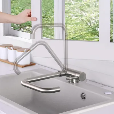 Produktbild von 360° Drehbar Spültischarmatur, 90° Klappbar Wasserhahn Küche, Lonheo Klappbare Küchenarmatur 304 Edelstahl, Vorfenster Armatur, Gebürstet