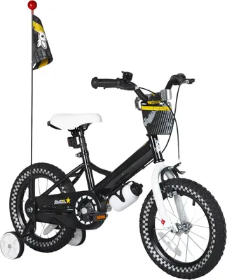 Produktbild von Kinderfahrrad 12 Zoll (30,5 cm) Unisex – Mit Stützrädern, Korb, Klingel & Puppensitz – Schwarz