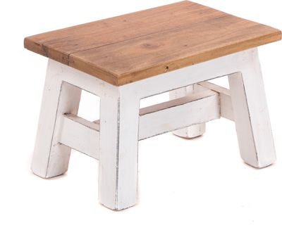 FUSSHOCKER Monte | 30x21cm(BxH), kleiner Holzhocker aus Mahagoni Holz | Farbe: 06 weiß-landhaus