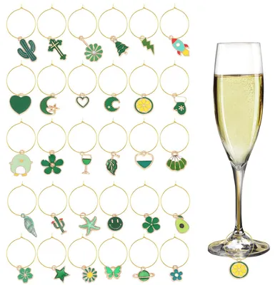 30 Weinglas-Charms Ringe, Stranddesign, Metall, Grün, 30 Stück